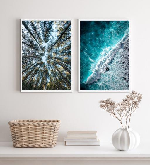 Imagem de Kit 2 Quadros Decorativos Fotografias Árvores E Mar 45x34cm - com vidro