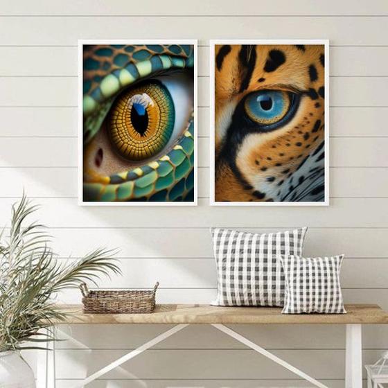 Imagem de Kit 2 Quadros Decorativos Fotografias Olhos De Animais 33x24cm - com vidro