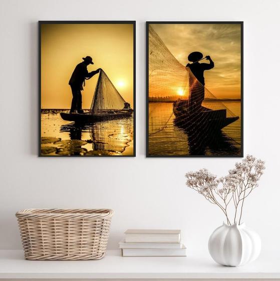 Imagem de Kit 2 Quadros Decorativos Fotografias Pescadores 33X24Cm