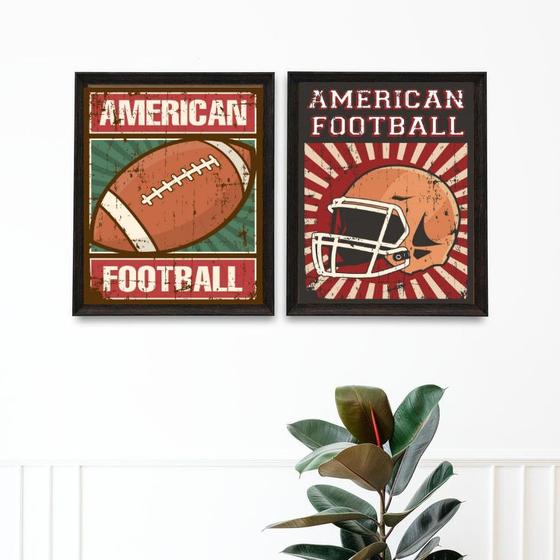 Imagem de Kit 2 Quadros Decorativos Futebol Americano 33x24cm - com vidro