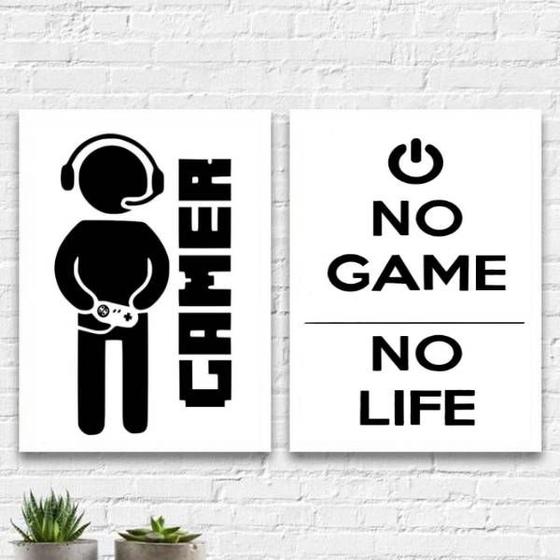 Imagem de Kit 2 Quadros Decorativos Gamer Life 45x34cm - com vidro