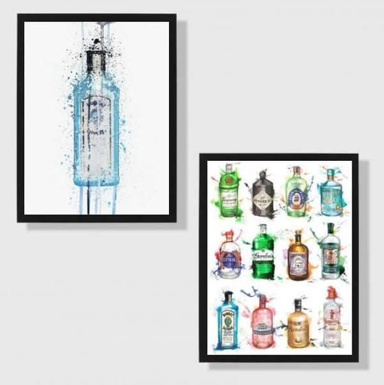 Imagem de Kit 2 Quadros Decorativos Garrafas De Gin 33X24 Vidro Branca