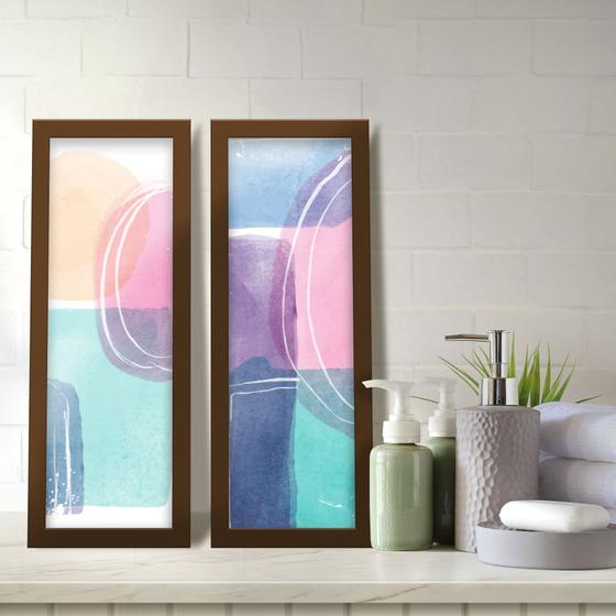 Imagem de Kit 2 Quadros Decorativos Lavabo Abstrato Colorido Geométrico Aquarela Cor Pastel