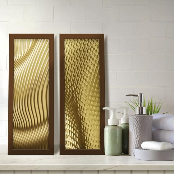 Imagem de Kit 2 Quadros Decorativos Lavabo Abstrato Dourado Ondas Moderno