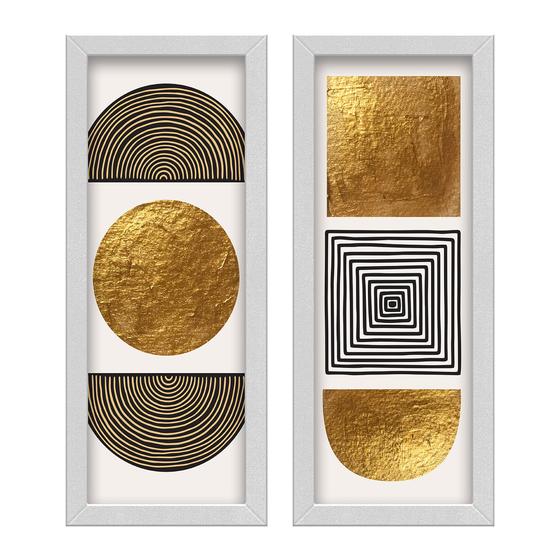 Imagem de Kit 2 Quadros Decorativos Lavabo Abstrato Moderno Geométrico Marrom Dourado