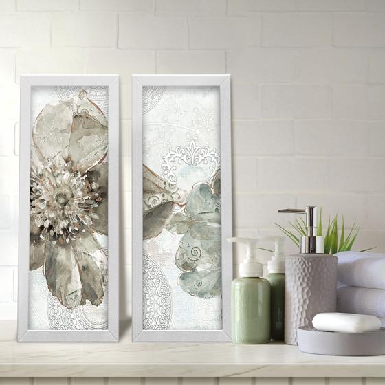 Imagem de Kit 2 Quadros Decorativos Lavabo Aquarela Flor Provençal