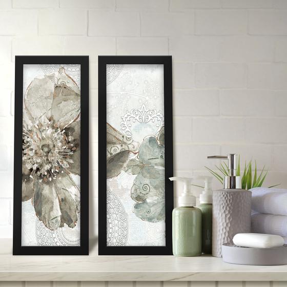 Imagem de Kit 2 Quadros Decorativos Lavabo Aquarela Flor Provençal