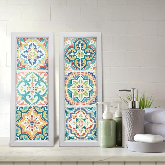 Imagem de Kit 2 Quadros Decorativos Lavabo Azulejo Português Verde Banheiro Decoração