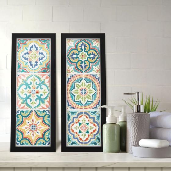 Imagem de Kit 2 Quadros Decorativos Lavabo Azulejo Português Verde Banheiro Decoração