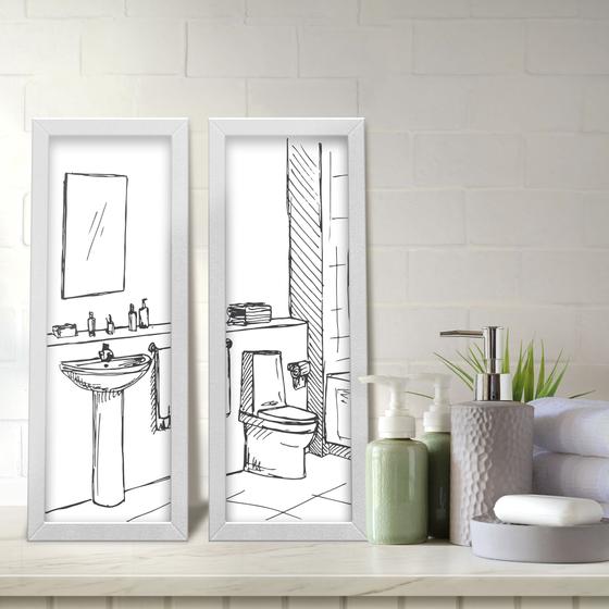 Imagem de Kit 2 Quadros Decorativos Lavabo Banheiro Preto Branco Tabaco