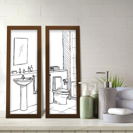 Imagem de Kit 2 Quadros Decorativos Lavabo Banheiro Preto Branco Tabaco