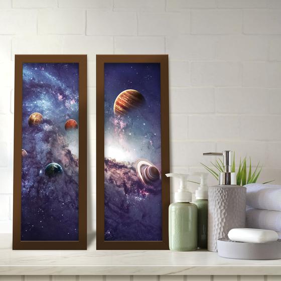 Imagem de Kit 2 Quadros Decorativos Lavabo Galáxia Universo Planetas