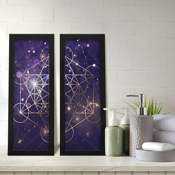 Imagem de Kit 2 Quadros Decorativos Lavabo Geometria Sagrada Constelação Roxo Dourado