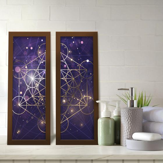 Imagem de Kit 2 Quadros Decorativos Lavabo Geometria Sagrada Constelação Roxo Dourado