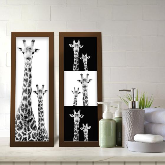 Imagem de Kit 2 Quadros Decorativos Lavabo Girafa Preto e Branco Moderno