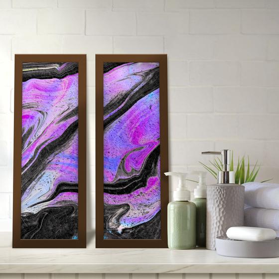 Imagem de Kit 2 Quadros Decorativos Lavabo Mármore Roxo Preto Abstrato Moderno