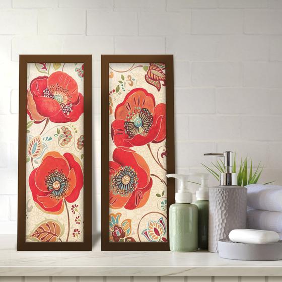 Imagem de Kit 2 Quadros Decorativos Lavabo Papoula Flor Floral Vermelho Mandala