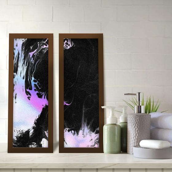 Imagem de Kit 2 Quadros Decorativos Lavabo Roxo Azul Preto Fluido Abstrato Moderno