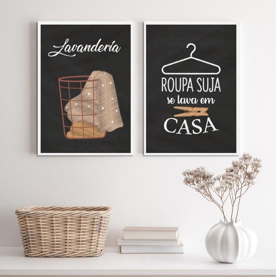 Imagem de Kit 2 Quadros Decorativos Lavanderia Preto/Marrom 24x18cm