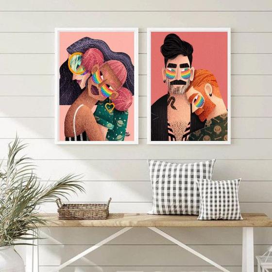 Imagem de Kit 2 Quadros Decorativos LGBT Gays Lésbicas 33x24cm - com vidro