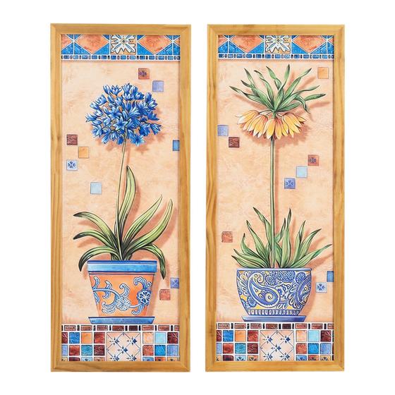 Imagem de Kit 2 Quadros Decorativos Moldura Banheiro Lavabo Flores Plantas Sala De Jantar Cozinha
