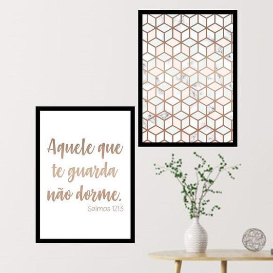 Imagem de Kit 2 Quadros Decorativos O Que Te Guarda Não Dorme 45x34cm