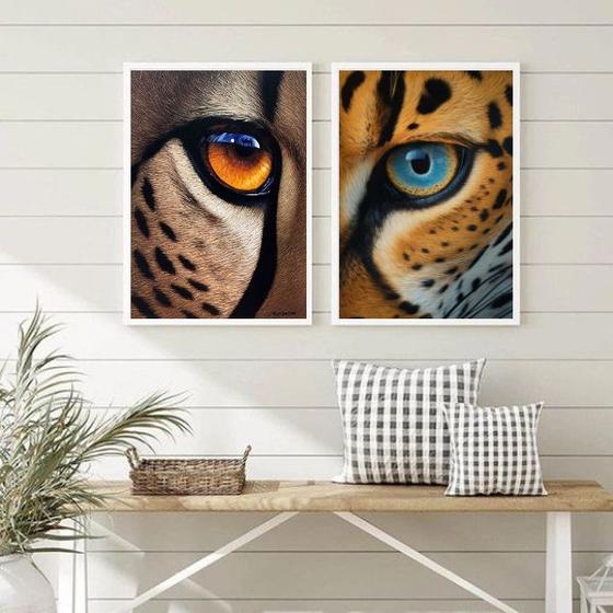 Imagem de Kit 2 Quadros Decorativos Olhos De Felinos 24x18cm - com vidro