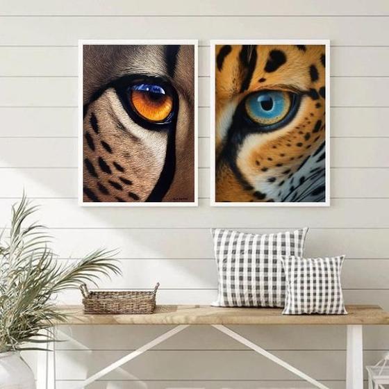 Imagem de Kit 2 Quadros Decorativos Olhos De Felinos 24X18Cm