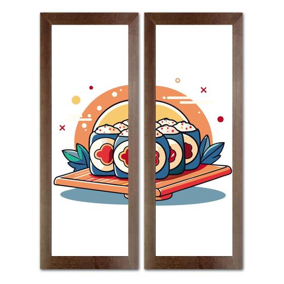 Imagem de Kit 2 Quadros Decorativos para Cozinha Área Goumet kitnet copa temperos frutas cantina Panela talheres 20x60cm