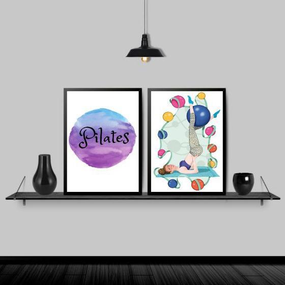 Imagem de Kit 2 Quadros Decorativos Pilates Bolas 24x18cm