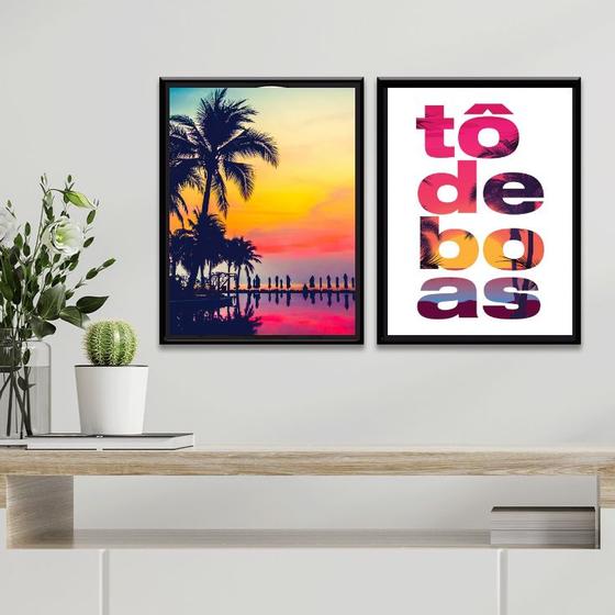 Imagem de Kit 2 Quadros Decorativos Praia Tô De Boas 24x18cm - com vidro