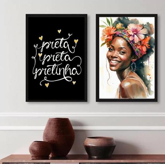 Imagem de Kit 2 Quadros Decorativos Preta Preta Pretinha- Aquarela