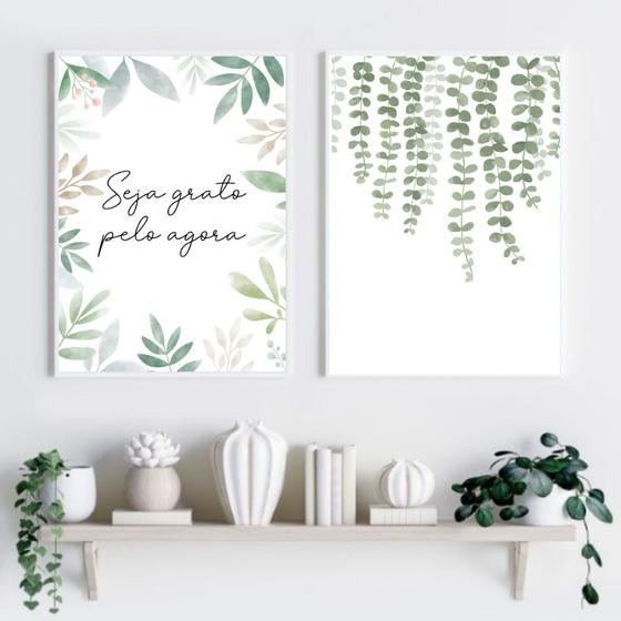 Imagem de Kit 2 Quadros Decorativos Seja Grato - Folhas 45x34cm - com vidro