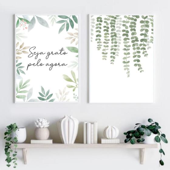 Imagem de Kit 2 Quadros Decorativos Seja Grato - Folhas 45X34Cm Vidro