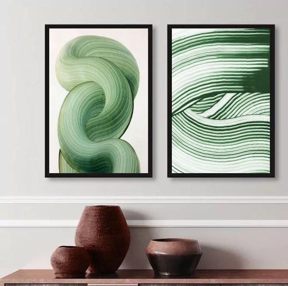 Imagem de Kit 2 Quadros Decorativos Verdes Abstratos- Ondas 24x18cm