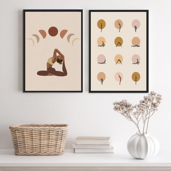 Imagem de Kit 2 Quadros Decorativos Yoga Posições 33x24cm Com Vidro