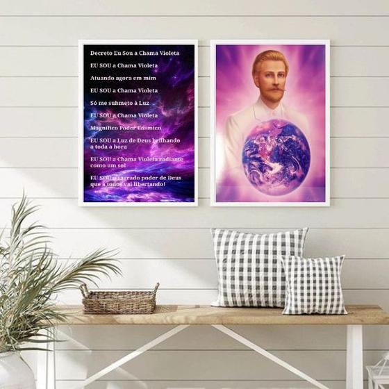 Imagem de Kit 2 Quadros Decreto Eu Sou A Chama Violeta 33x24cm - com vidro