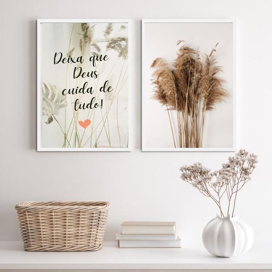 Imagem de Kit 2 Quadros Deixa Que Deus CuidaDeTudo 33x24cm - com vidro