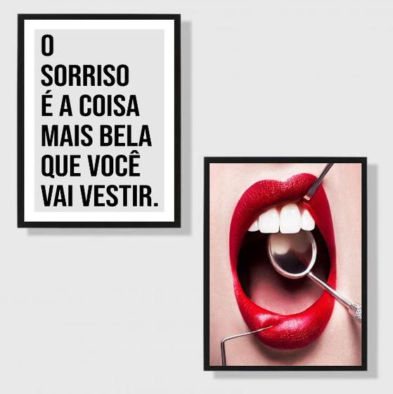 Imagem de Kit 2 Quadros Dentista O Sorriso É A Coisa Mais Bela 45x34cm - com vidro