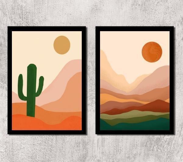 Imagem de Kit 2 Quadros Deserto Boho 45X34Cm Preta