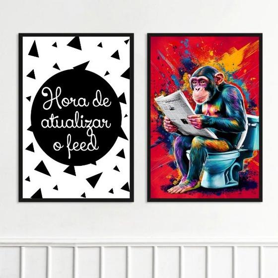 Imagem de Kit 2 Quadros Divertidos Banheiro Pop Art 24x18cm - com vidro