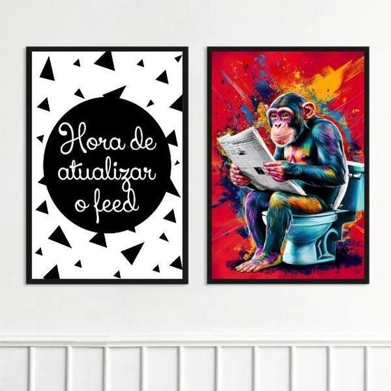 Imagem de Kit 2 Quadros Divertidos Banheiro Pop Art 33X24Cm - Vidro