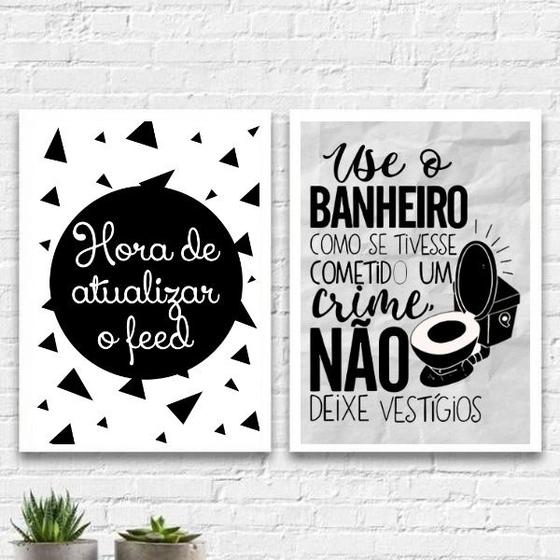 Imagem de Kit 2 Quadros Divertidos Para Banheiro 24x18cm - com vidro