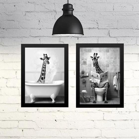 Imagem de Kit 2 Quadros Divertidos Para Banheiro - Girafas 24X18Cm