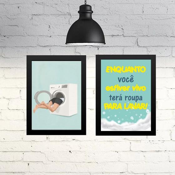 Imagem de Kit 2 Quadros Divertidos Para Lavanderia 33x24cm - com vidro
