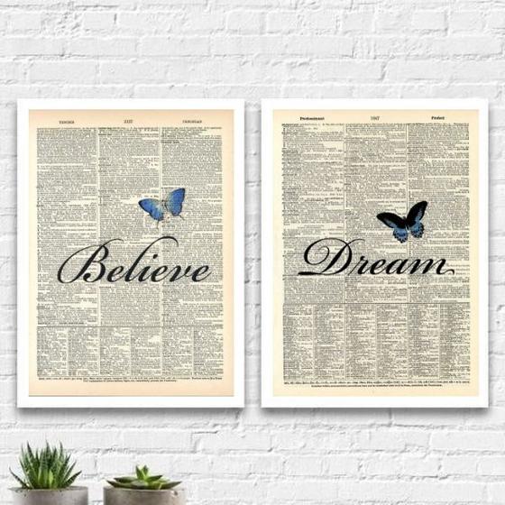 Imagem de Kit 2 Quadros Dream Believe Borboleta 33x24cm - com vidro