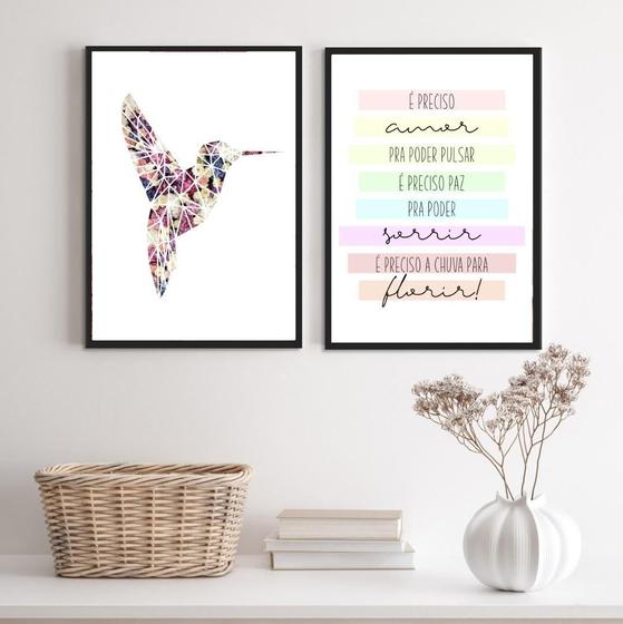 Imagem de Kit 2 Quadros É Preciso Amor Beija-Flor 33X24Cm - Com Vidro