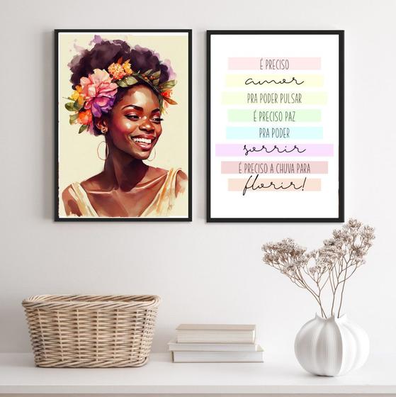Imagem de Kit 2 Quadros É Preciso Amor - Mulher Negra 45x34cm