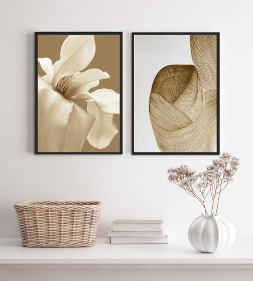 Imagem de Kit 2 Quadros Elegantes Para Sala Quarto Bege E Marrom 24x18cm - com vidro