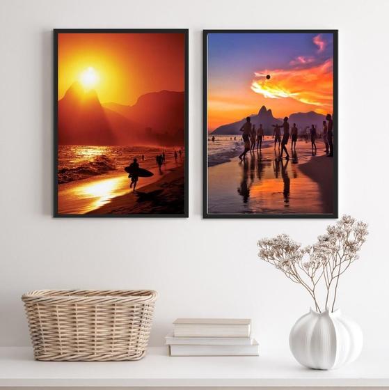 Imagem de Kit 2 Quadros Esportes Praia Ipanema- Rio Janeiro 33X24Cm